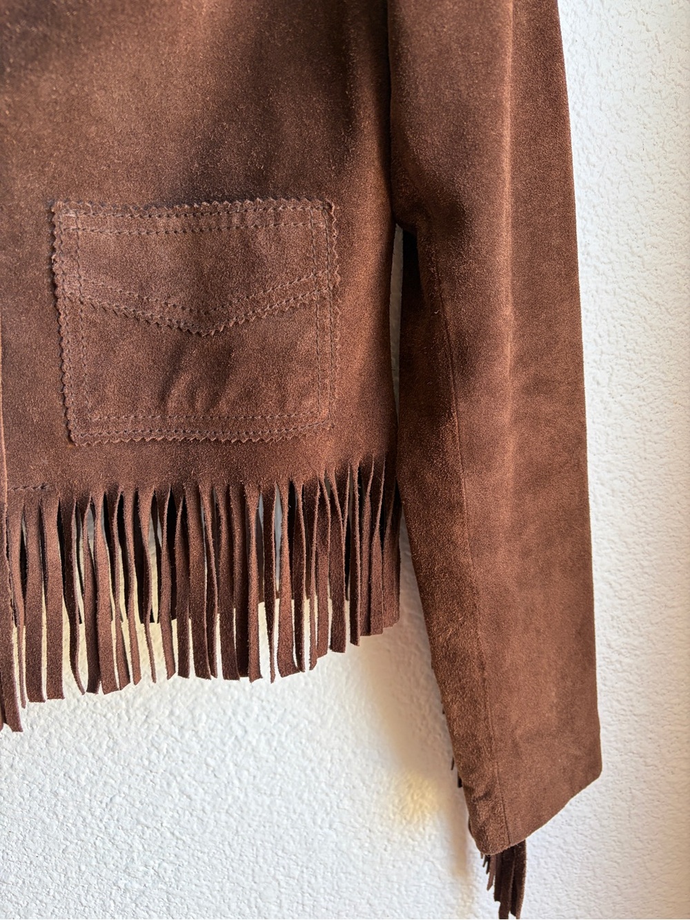 Y2K Chocolate Brown Suede Fringe Jacket Small - Picture 6 of 8